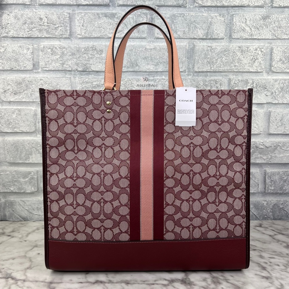 Coach Dempsey Tote 40 In Signature Jacquard With Stripe Coach Patch In Wine - Picture 5 of 14
